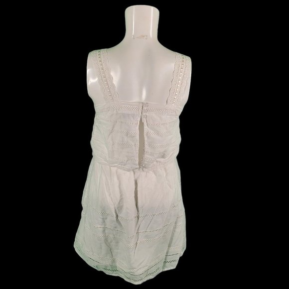 TopShop Boho Eyelet Lace Trim Overly Crochet Cotton Sundress White Sz 6 - Picture 9 of 13